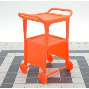 Barbie Doll Mattel Dream House Rolling Patio Cart 2 PC Serving Tray Orange 1980